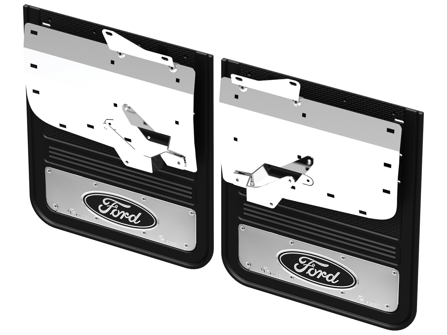 Image pour Pare-boue – Gatorback de Truck Hardware, paire arrière, RARJ, logo ovale Ford noir sur fond en acier inoxydabl à partir de AccessoriesCanada